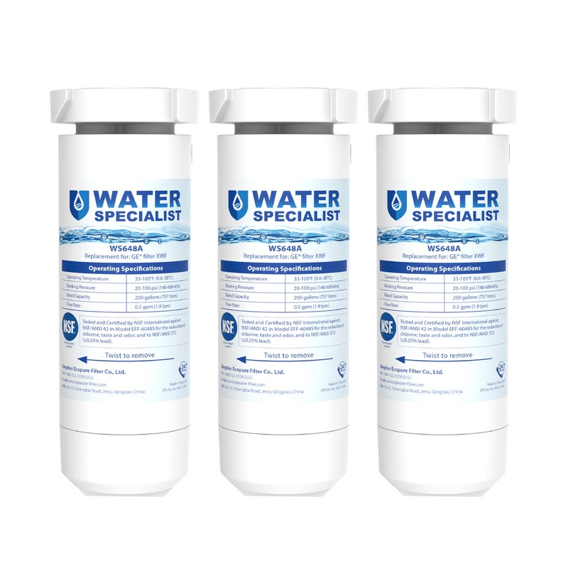 Waterspecialist فلتر مياه بديل Waterspecialist XWF لـ GEÂ® XWF، معتمد من NSF، 3 فلاتر (ليس XWFEÂ®) - Image 1